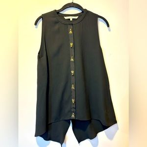 RACHEL RACHEL ROY Black Embellished Button Down Sleeveless‎ Top Medium
